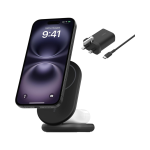Belkin BoostCharge 2-in-1 Magnetic Foldable Qi2 Charger 15W, MagSafe Compatible Wireless Charger, Fast Charging for iPhone 17, Air, 16, 15, Charging Station with Non-Slip Base, PSU Included - Black