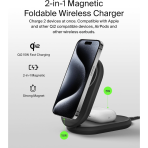 Belkin BoostCharge 2-in-1 Magnetic Foldable Qi2 Charger 15W, MagSafe Compatible Wireless Charger, Fast Charging for iPhone 17, Air, 16, 15, Charging Station with Non-Slip Base, PSU Included - Black - Image 9